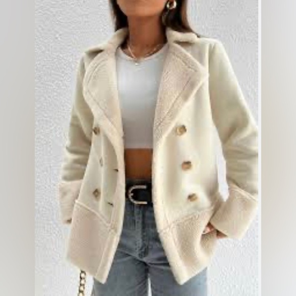 FOX & WIT Sz 2X Faux Leather Faux Sherpa Lined Double Breasted Jacket Coat NEW - Picture 2 of 16